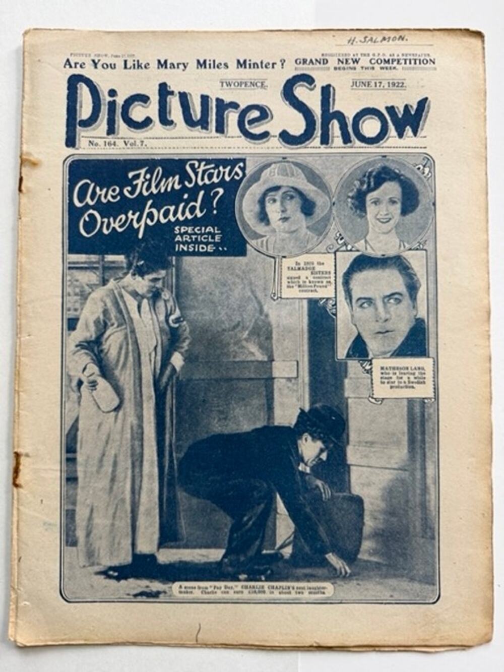 RARE UK Picture Show 1922 Charlie Chaplin Magazine Pay Day Charles Chaplin Tramp